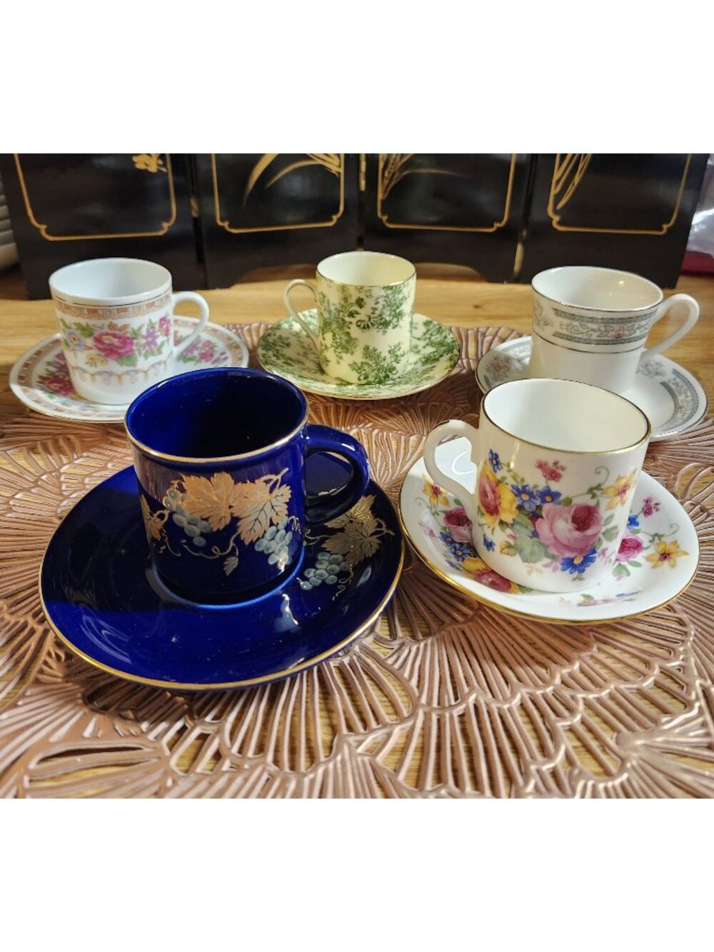 Mismatched China Espresso Cups & Saucers Demitasse 5 Sets